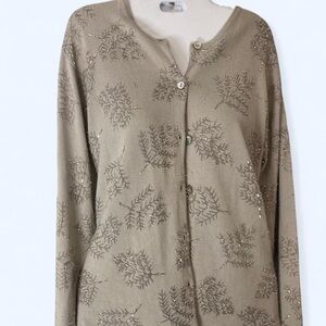 Holiday Gray long sleeve sweater with silver sequins and beads Robert Scott L